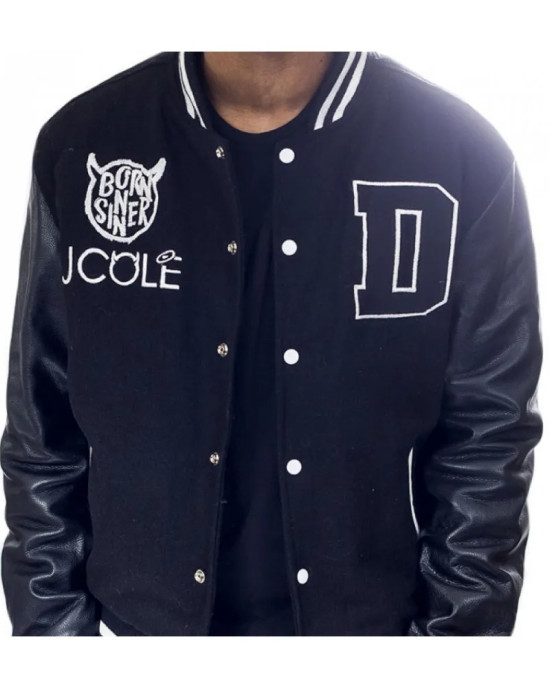 Men's J Cole Dreamville Tour Bomber Varsity Black Jacket Men's J Cole Dreamville Tour Bomber Varsity Black Jacket