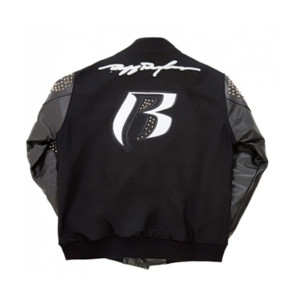 Men's Ruff Ryders Black Varsity Studded Jacket