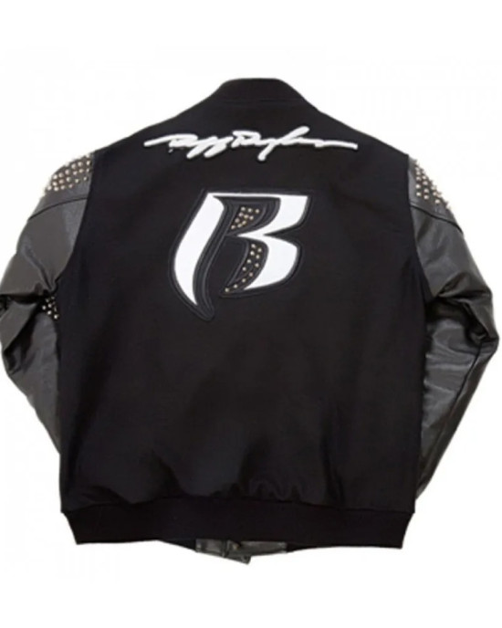 Men's Ruff Ryders Black Varsity Studded Jacket Men's Ruff Ryders Black Varsity Studded Jacket