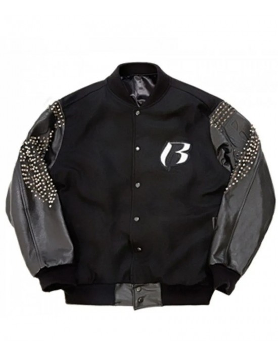 Men's Ruff Ryders Black Varsity Studded Jacket