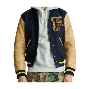 Men's State Champs Blue and Brown Varsity Jacket