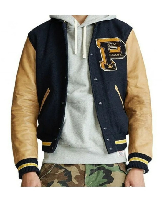 Men's State Champs Navy Blue and Brown Jacket Men's State Champs Navy Blue and Brown Jacket