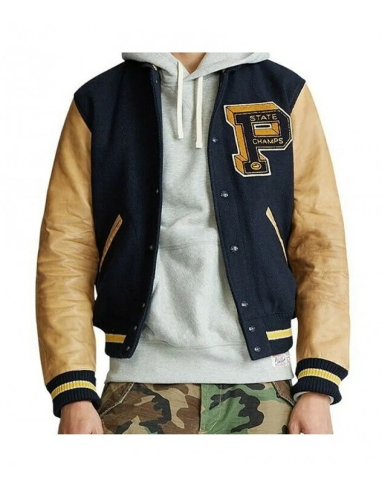 Men's State Champs Navy Blue and Brown Jacket