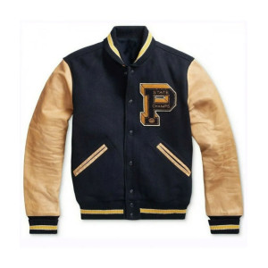 Men's State Champs Navy Blue and Brown Jacket