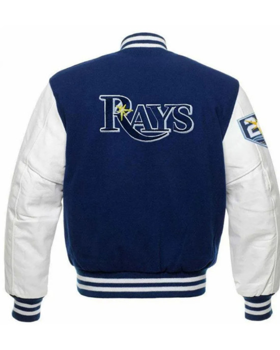 Men's Tampa Bay Rays Letterman Blue and White Jacket Men's Tampa Bay Rays Letterman Blue and White Jacket