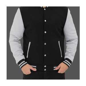 Men's Varsity Black and Gray Baseball Bomber Jacket