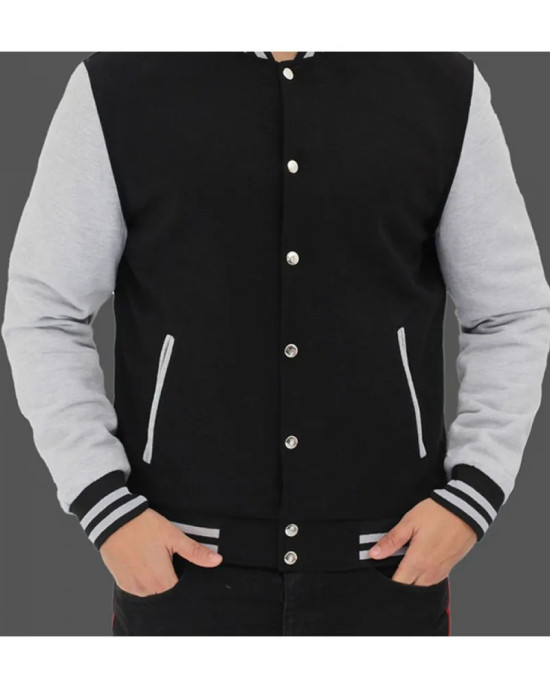 Men's Varsity Black and Gray Baseball Bomber Jacket Men's Varsity Black and Gray Baseball Bomber Jacket