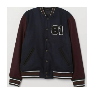 Men's Varsity Dark Blue and Burgundy Baseball 81 Wool Jacket