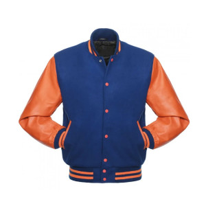 Men's Varsity Orange and Royal Blue Letterman Jacket