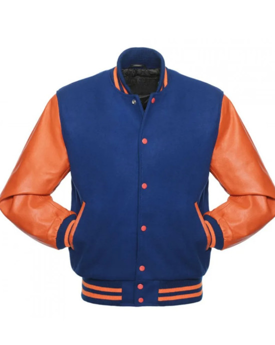 Men's Varsity Orange and Royal Blue Letterman Jacket Men's Varsity Orange and Royal Blue Letterman Jacket