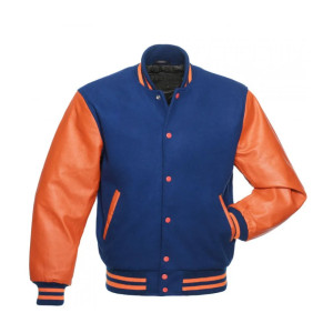 Men's Varsity Orange and Royal Blue Letterman Jacket