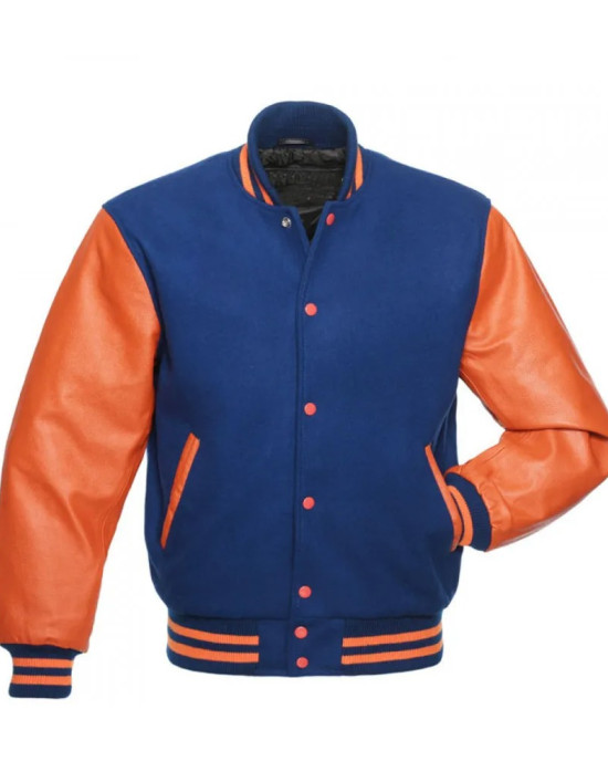 Men's Varsity Orange and Royal Blue Letterman Jacket Men's Varsity Orange and Royal Blue Letterman Jacket