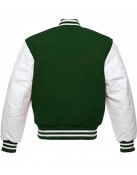 Men's White and Green Leather Bomber Varsity Jacket