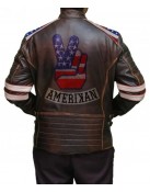 Mens American Flag Brown Leather Jacket