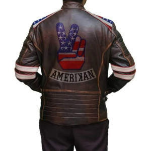 Mens American Flag Brown Leather Jacket