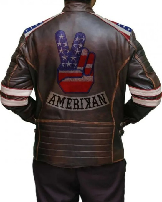 Mens American Flag Brown Leather Jacket Mens American Flag Brown Leather Jacket