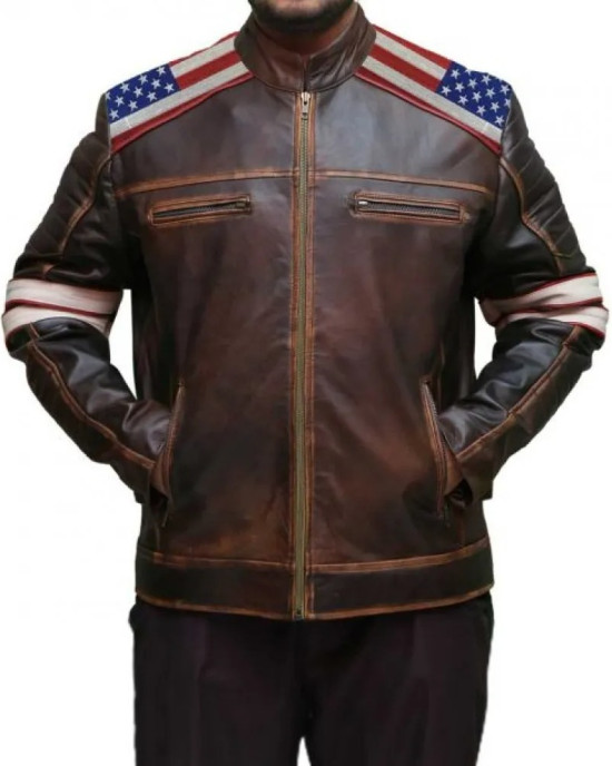 Mens American Flag Brown Leather Jacket Mens American Flag Brown Leather Jacket