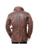 Mens Belted Brown Long Length Leather Coat