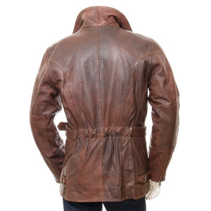 Mens Belted Brown Long Length Leather Coat