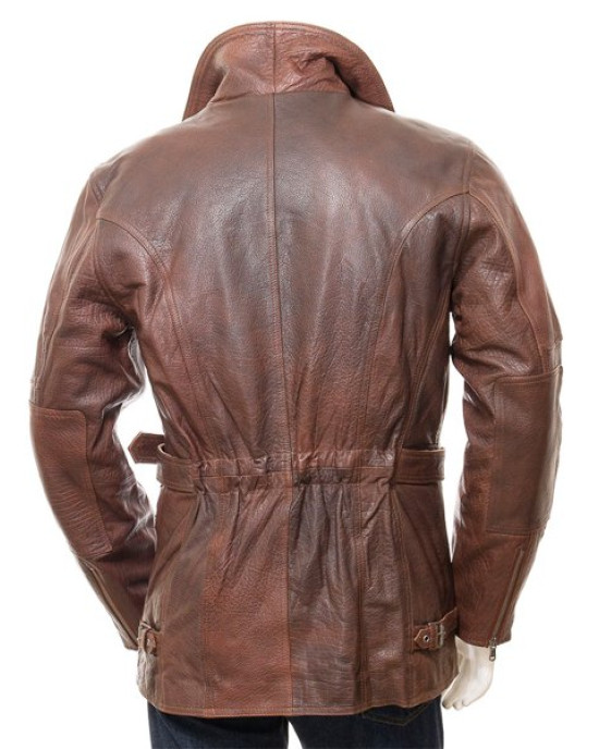 Mens Belted Brown Long Length Leather Coat Mens Belted Brown Long Length Leather Coat