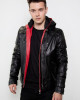 Mens Black Red Hood Leather Black Costume Jacket Mens Black Red Hood Leather Black Costume Jacket