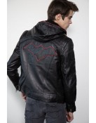 Mens Black Red Hood Leather Black Costume Jacket