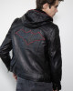 Mens Black Red Hood Leather Black Costume Jacket Mens Black Red Hood Leather Black Costume Jacket