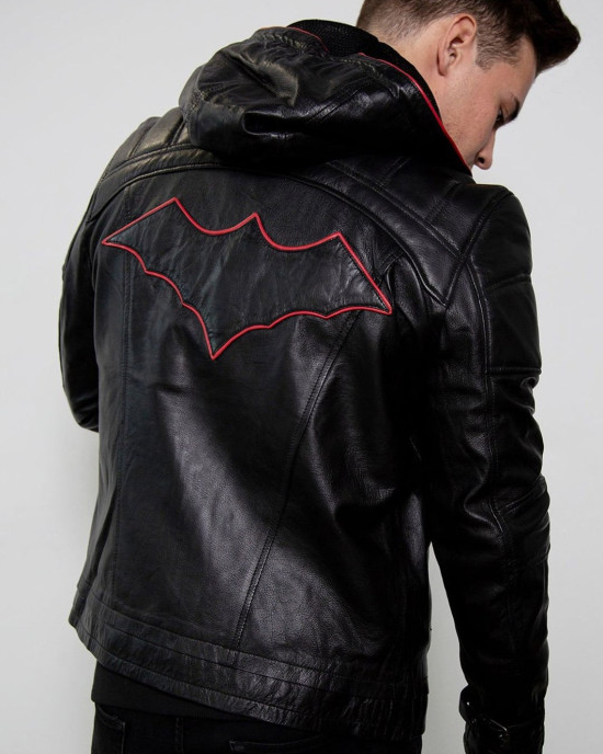 Mens Black Red Hood Leather Black Costume Jacket Mens Black Red Hood Leather Black Costume Jacket