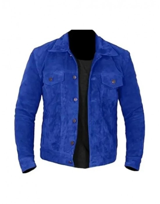 Mens Blue Suede Leather Jacket