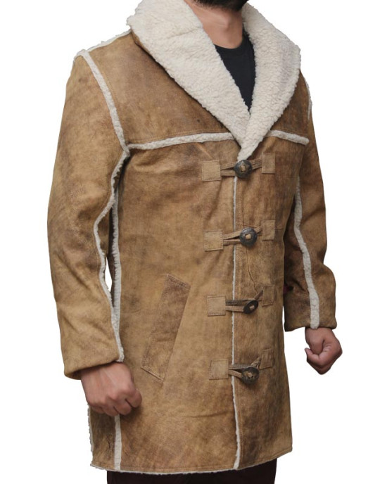 Mens Bohannon Distressed Windbreaker Toggle Closure Suede Shearling Coat Mens Bohannon Distressed Windbreaker Toggle Closure Suede Shearling Coat
