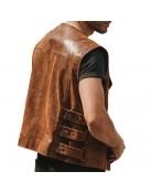 Mens Brown Round Neck Leather Vest