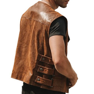 Mens Brown Round Neck Leather Vest