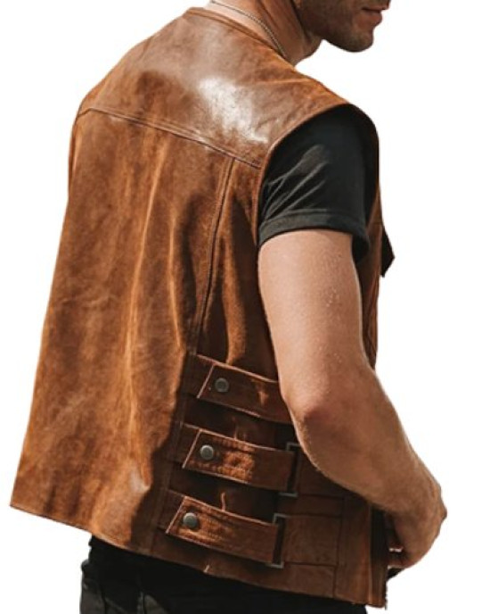 Mens Brown Round Neck Leather Vest Mens Brown Round Neck Leather Vest