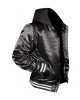 Mens Casual Black Bomber Satin Hooded Varsity Jacket Mens Casual Black Bomber Satin Hooded Varsity Jacket
