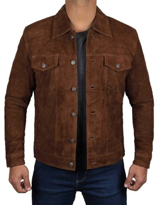 Mens Dark Brown Suede Leather Jacket