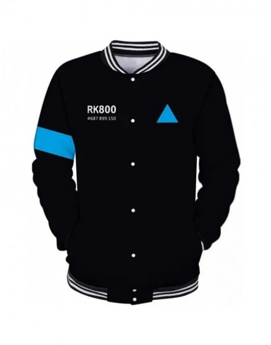 Mens Detroit Become Human RK800 Connor Bomber Black Varsity Wool Jacket