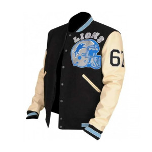 Mens Eddie Murphy Detroit Lions Beverly Hills Cop Axel Foley Letterman Varsity Leather Jacket