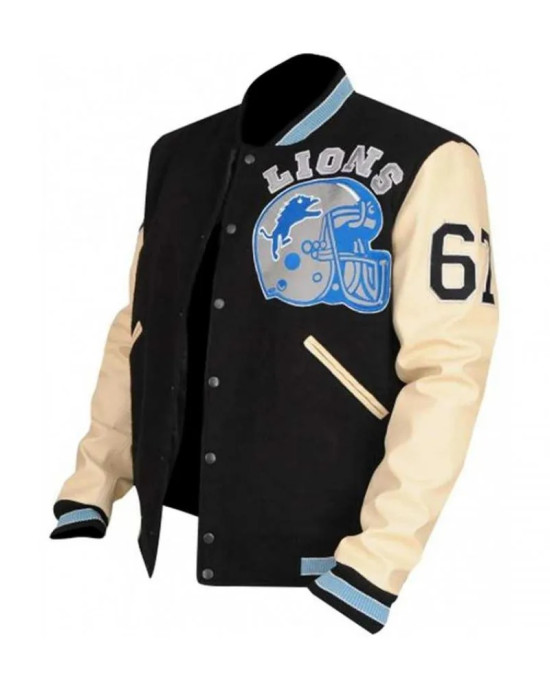 Mens Eddie Murphy Detroit Lions Beverly Hills Cop Axel Foley Letterman Varsity Leather Jacket