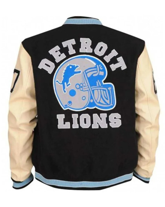 Mens Eddie Murphy Detroit Lions Beverly Hills Cop Axel Foley Letterman Varsity Leather Jacket
