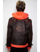 Mens Goku Orange Hood Brown Leather Costume Jacket