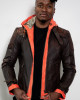 Mens Goku Orange Hood Brown Leather Costume Jacket Mens Goku Orange Hood Brown Leather Costume Jacket