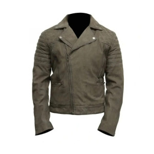 Mens Olive Gray Suede Leather Jacket