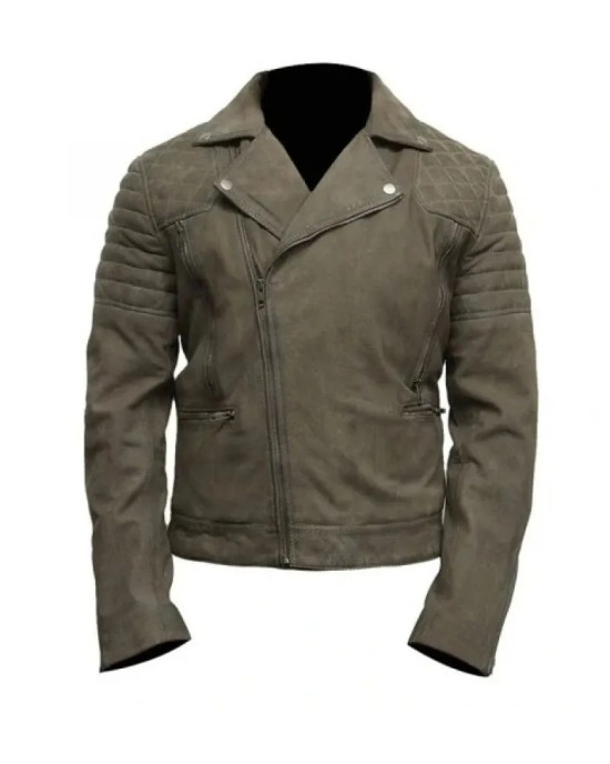 Mens Olive Gray Suede Leather Jacket