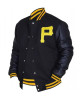 Mens Pittsburgh Pirates P Logo Baseball Majestic Varsity Black Letterman Bomber Jacket Mens Pittsburgh Pirates P Logo Baseball Majestic Varsity Black Letterman Bomber Jacket