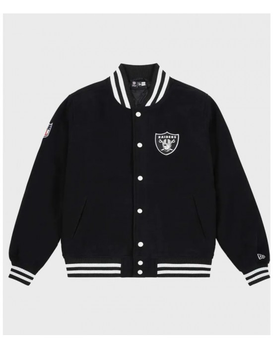 Mens Raiders Black Wool Varsity Jacket