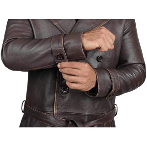 Mens Rorschach Distressed Brown Travelling Winter Long Trench Leather Coat