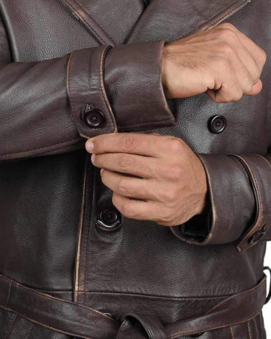 Mens Rorschach Distressed Brown Travelling Winter Long Trench Leather Coat Mens Rorschach Distressed Brown Travelling Winter Long Trench Leather Coat