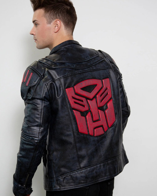 Mens Transformers Autobot Shield Black Armor Leather Jacket