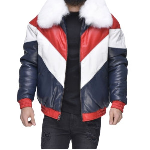 Mens V-Bomber Leather Jacket