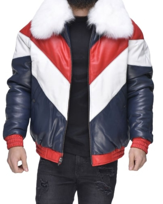Mens V-Bomber Leather Jacket Mens V-Bomber Leather Jacket